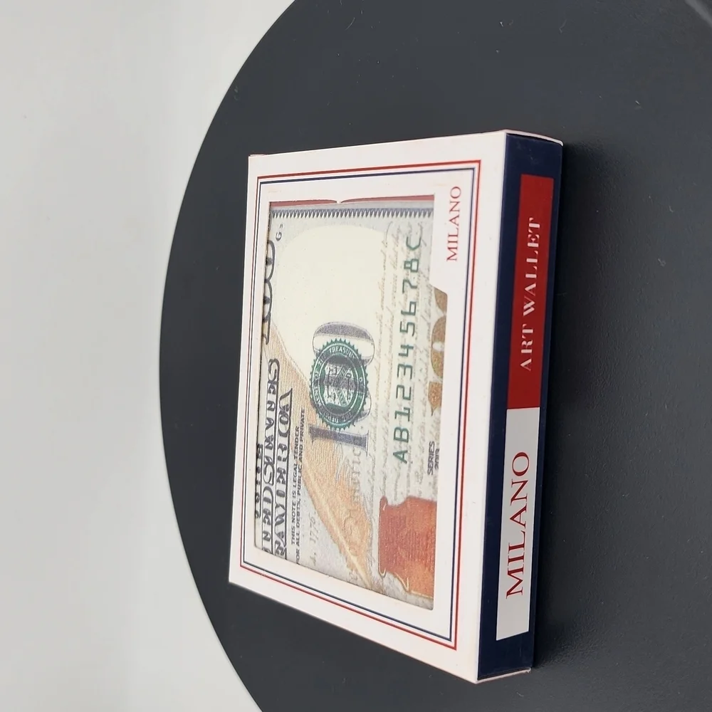 Milano Currency Print Wallet with Blue and White Design